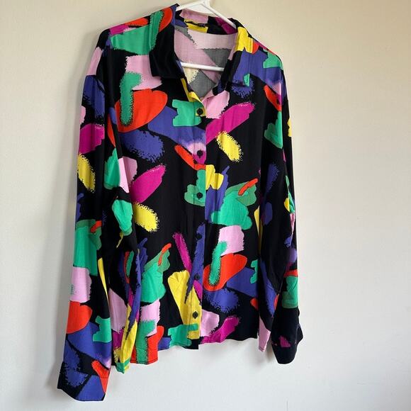 New Look Vintage 90s y2K Retro Shirt Long Sleeve Button Front Blouse Womens 1X - Picture 4 of 10